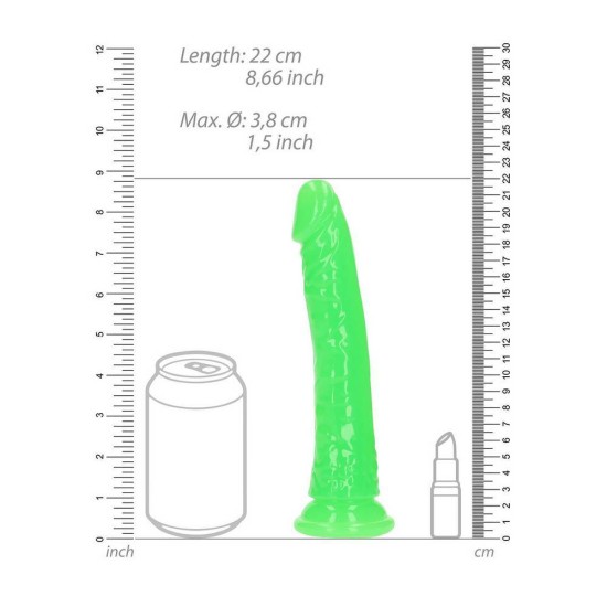 Φωσφοριζέ Ομοίωμα Πέους - Slim Realistic Dildo Glow In The Dark Neon Green 22cm Sex Toys 