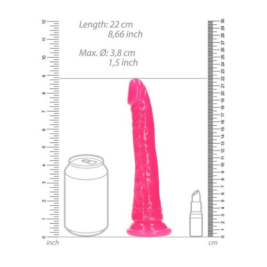 Φωσφοριζέ Ομοίωμα Πέους - Slim Realistic Dildo Glow In The Dark Neon Pink 22cm Sex Toys 