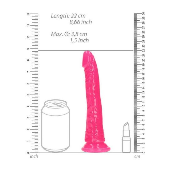 Slim Realistic Dildo Glow In The Dark Neon Pink 22cm Sex Toys