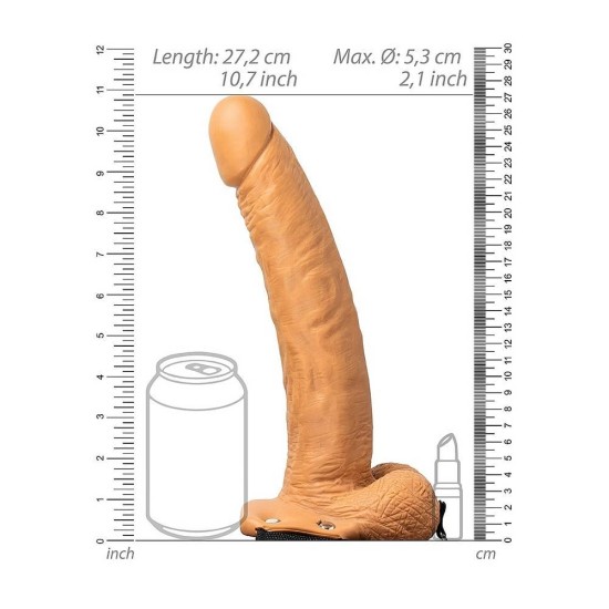 Κούφιο Δονούμενο Πέος Με Ζώνη - Realrock Vibrating Hollow Strap On With Balls Brown 27cm Sex Toys 