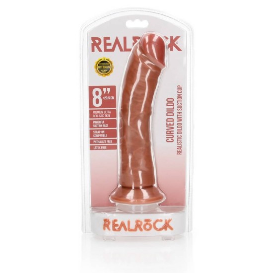 Κυρτό Ρεαλιστικό Πέος - Curved Realistic Dildo With Suction Cup Brown 20cm Sex Toys 