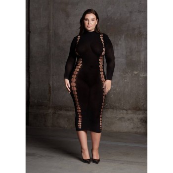 Μακρύ Διχτυωτό Φόρεμα - Carme Dress With Turtleneck Black