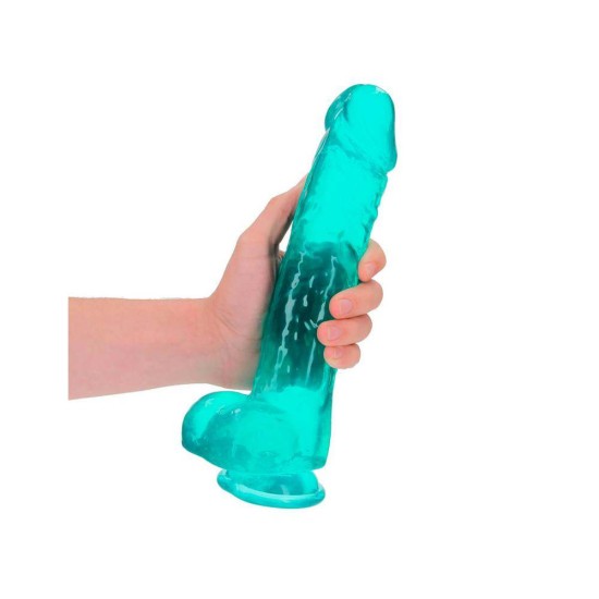 Μεγάλο Μαλακό Πέος - Crystal Clear Realistic Dildo With Balls Turquoise 25cm Sex Toys 