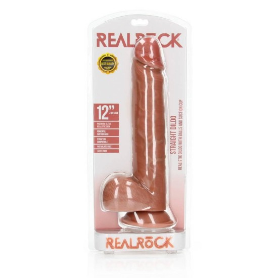 Μεγάλο Ομοίωμα Πέους - Straight Realistic Dildo With Balls Brown 30cm Sex Toys 