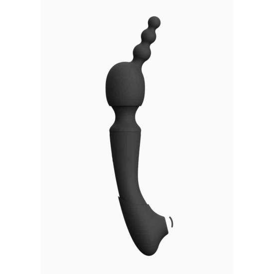 Πολυλειτουργικός Δονητής Με Κεφαλές - Nami Double Ended Pulse Wave & Vibrating Wand With 4 Sleeves Black Sex Toys 