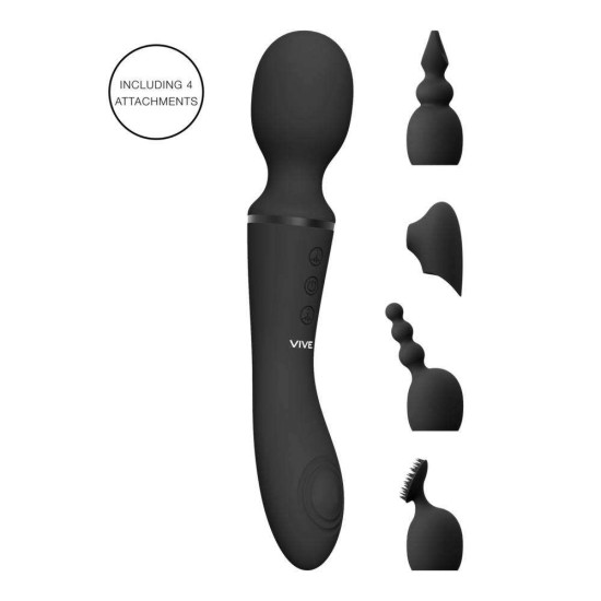 Nami Double Ended Pulse Wave & Vibrating Wand With 4 Sleeves Black Sex Toys
