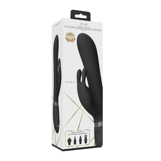 Chou Rabbit Vibrator With 4 Clitoral Sleeves Black Sex Toys