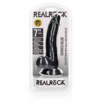 Ρεαλιστικό Πέος - Curved Realistic Dildo With Balls Black 18cm