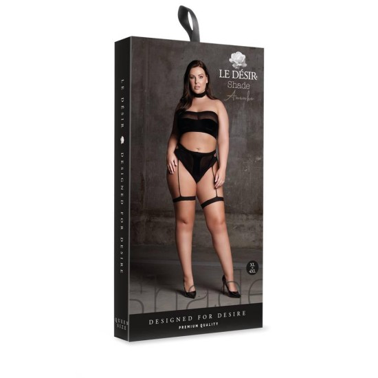 Ananke Three Piece Set With Choker, Bandeau Top & Pantie With Garters Erotic Lingerie 