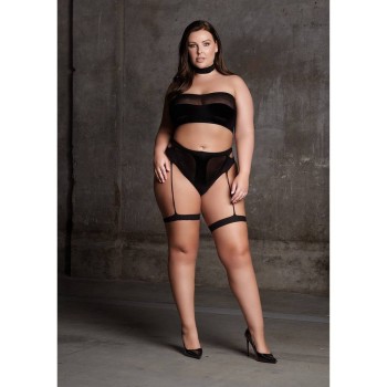 Ananke Three Piece Set With Choker, Bandeau Top & Pantie With Garters