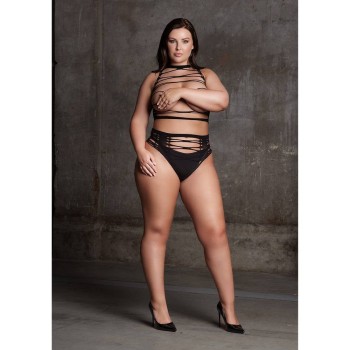Helike Two Piece Set With Open Cup Crop Top And Pantie Black
