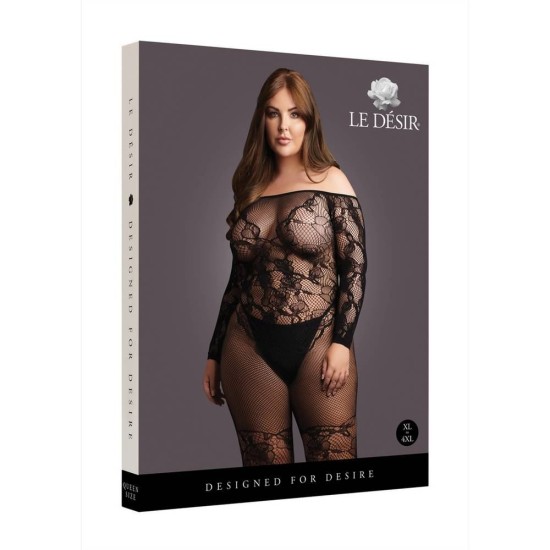 Bodystocking With Off Shoulder Long Sleeves Black Erotic Lingerie 