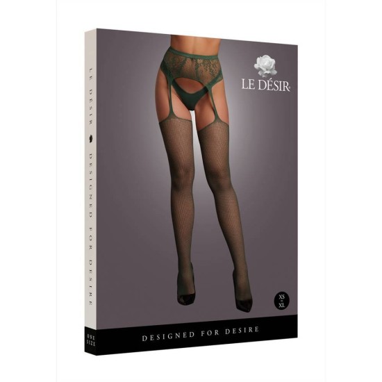 Le Desir Fishnet And Lace Garterbelt Stockings Green Erotic Lingerie 