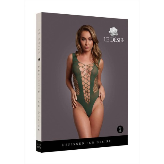 Le Desir V-neck Teddy With Opaque Panels Green Erotic Lingerie 