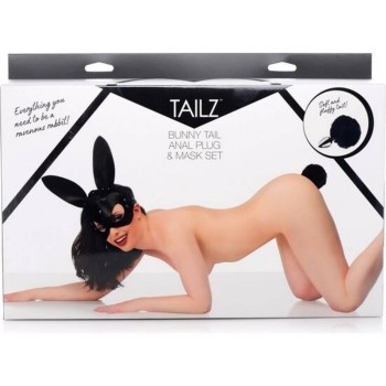 Bunny Tail Anal Plug & Mask Set Black