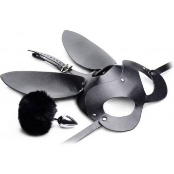 Bunny Tail Anal Plug & Mask Set Black